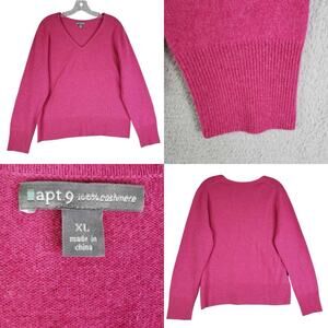 APT 9 Sweater Cashmere Womens L Pink Pullover V Neck Long Sleeve Quiet Luxury